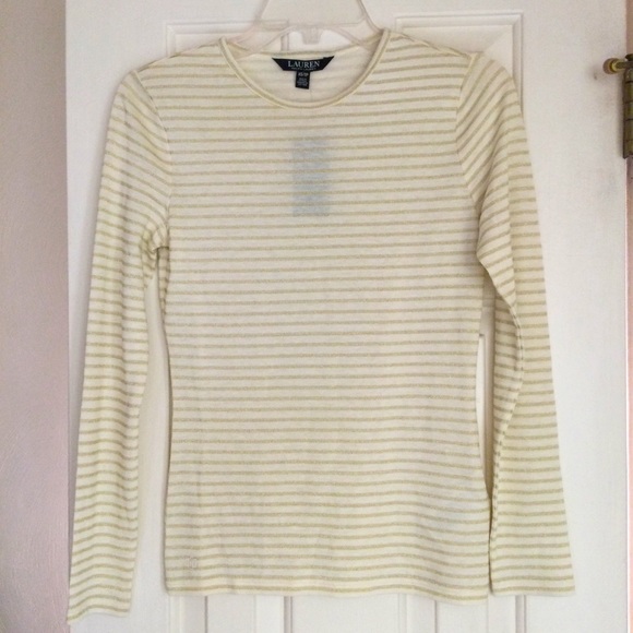 Ralph Lauren Metallic Gold Cream Stripe Top - Picture 1 of 7